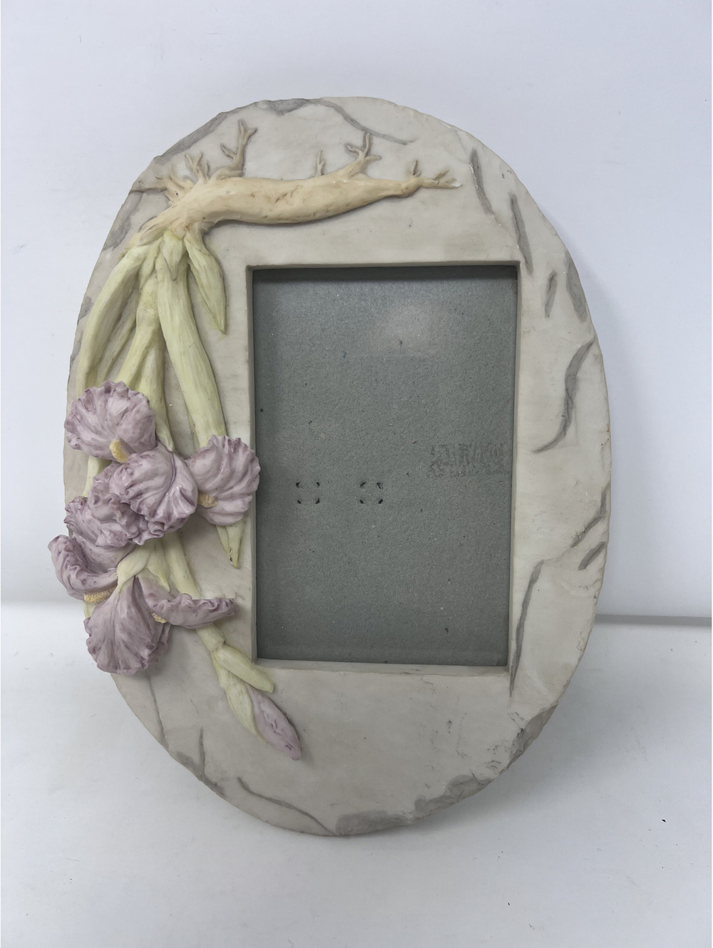 Oval Ceramic Picture Frame with Purple Iris Floral Design